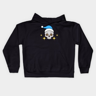 Sia de la Muerte Skull Wearing a Blue Santa Hat Kids Hoodie